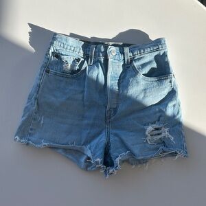 Levi's Light Wash Distressed Ribcage Jean Shorts